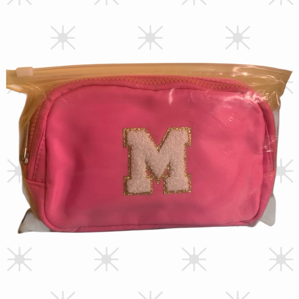 Girls, hot pink fanny pack with initial letter M
